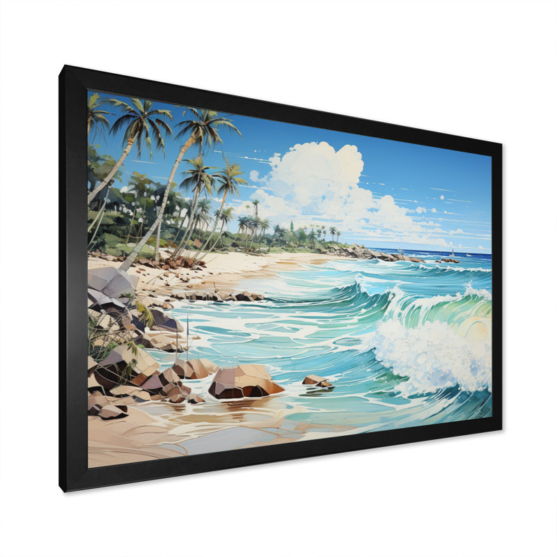 Bleu tropical Serenity II - imprimé, H 16 po x l 32 po x P 1 po, Cadre simple noir