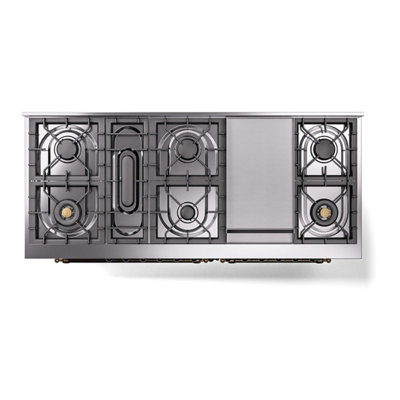 ILVE Nostalgie II Noblesse 60 inch Dual Fuel Range (9 Sealed Burners + Griddle, Solid Door, RAL)