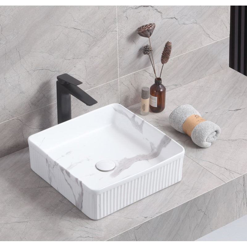 Ivy Bronx Condol 375mm L x 375mm W Ceramic Square Sink, Calacatta