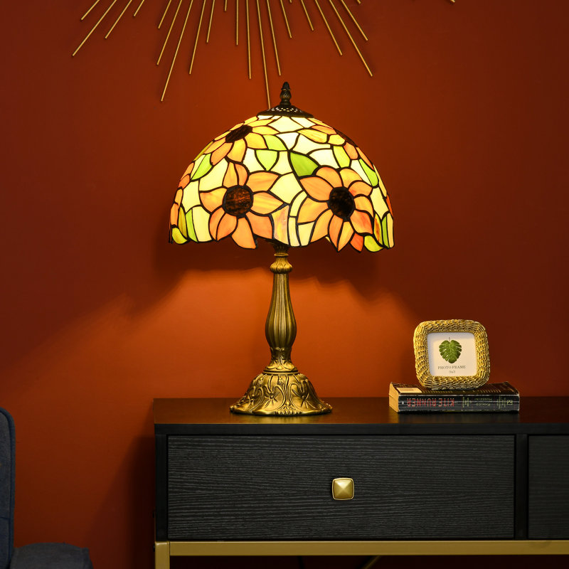 Janssen Stained Glass Table Lamp, Handmade Antique Bedside Lamp