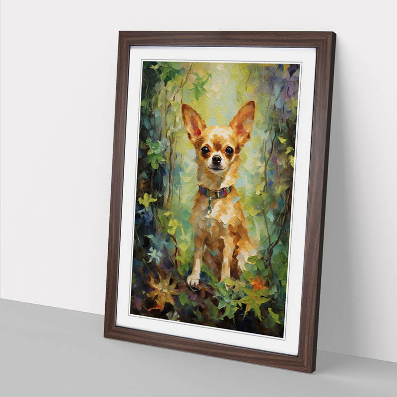 Chihuahua Impressionism - Single Picture Frame Print on Wood, 64cm H x 46cm W x 2cm D, Walnut Framed
