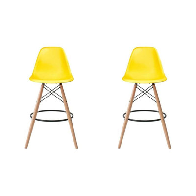Tabouret de comptoir moderne en plastique moulé 26 po avec base en bois et métal Jaciyah