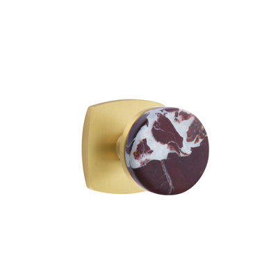 Ensemble de boutons de passage Emtek Select avec rosette urbaine moderne et tige conique, bouton en marbre Rosso Levanto