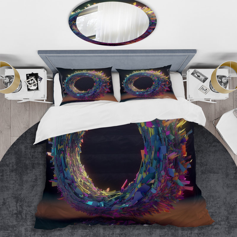 Neon Spirited Eternity - Abstract Spirals Duvet Cover Set - Microfiber Polyester, Twin Duvet Cover + 1 Standard Sham