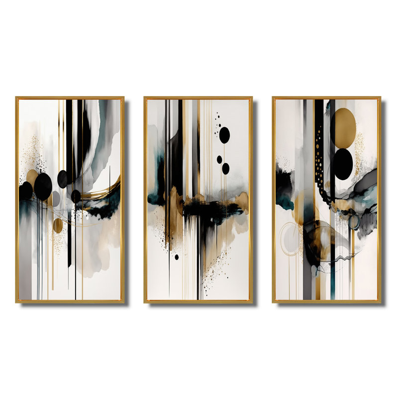 «Abstract Transitional Shapes V», 3 pièces sur toile, H 28 po x l 36 po, Or