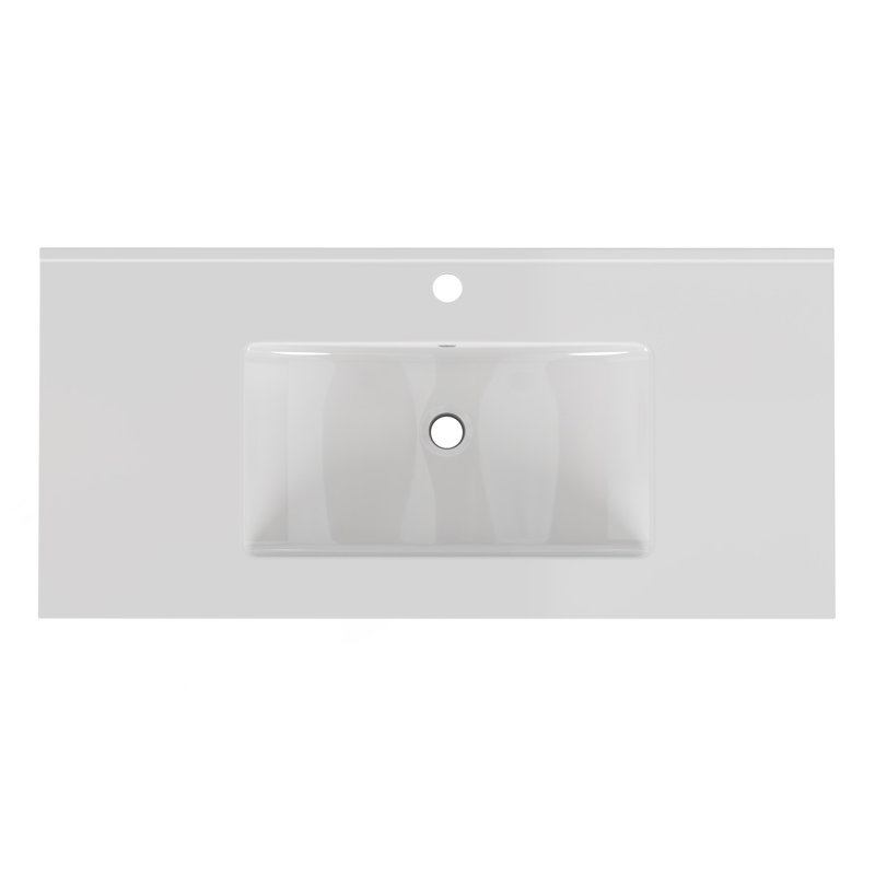 Lavabo de salle de bain en céramique blanche de 39,4 po, pour meuble-lavabo de 36 po, trou de robinet pré-percé, design minimaliste moderne, durable et facile à nettoyer