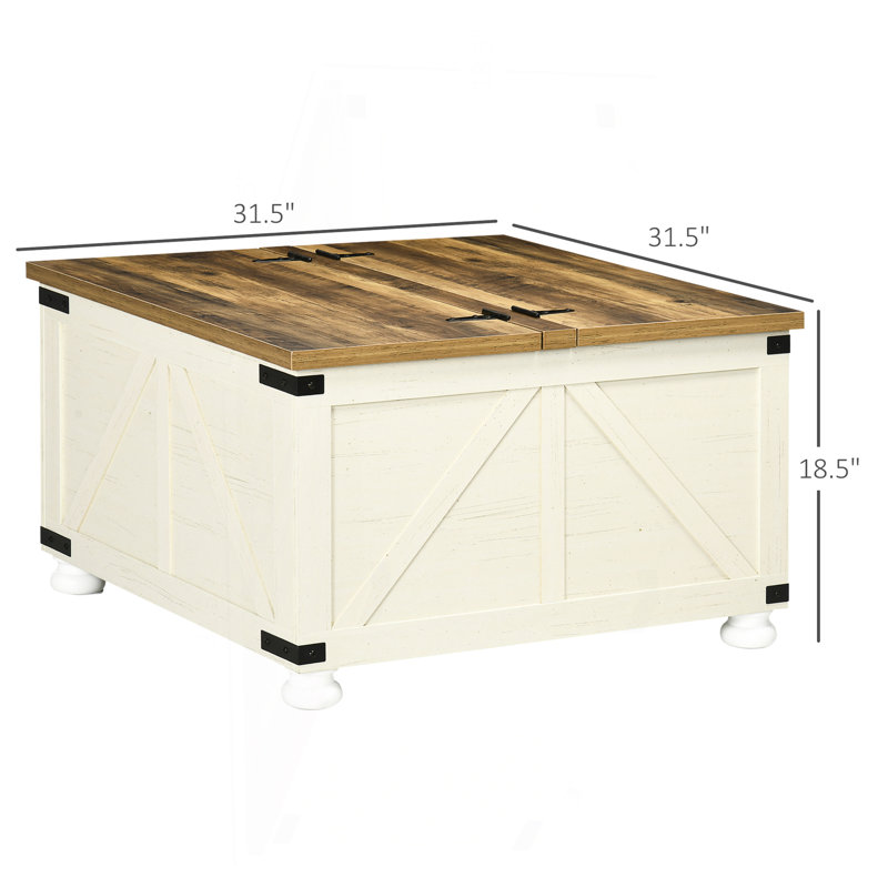 Table basse avec rangement Farmhouse, Crème, crème, Blanc antique