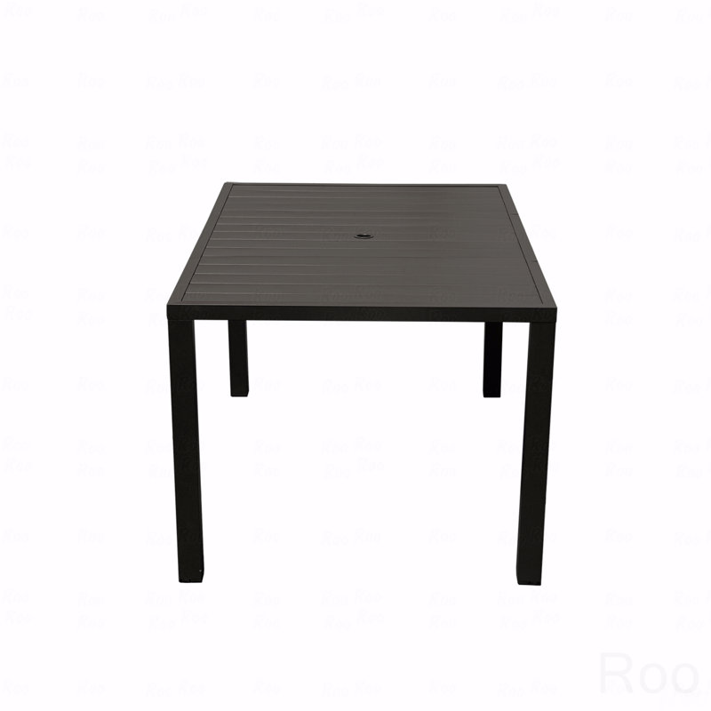 Table de salle à manger d'extérieur à lattes en métal pour 4 personnes avec trou pour parasol pour terrasse