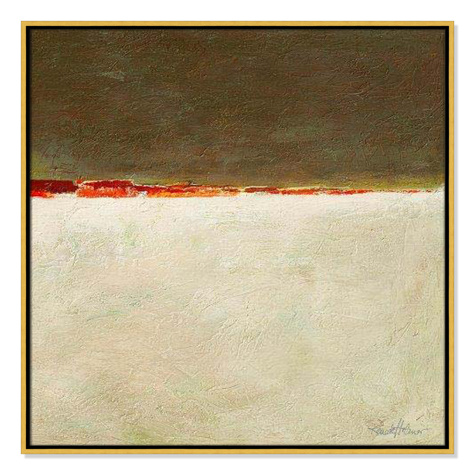 Orange Horizon I by Renate Holzner, 31.5'' H x 31.5'' W x 2'' D, Gold Framed