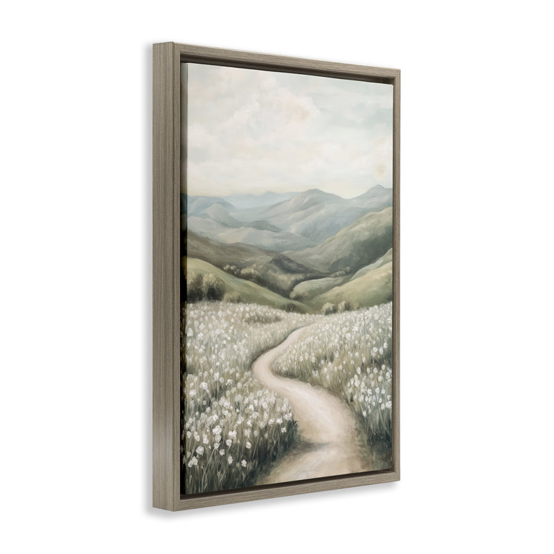 Cadre flottant Wildflower Meadow Path, design par Petal Prints Design, H 31 po x l 21 po, Cadre flottant orme Montalcino