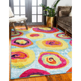 Elvia Abstract Blue/Red/Yellow Area Rug