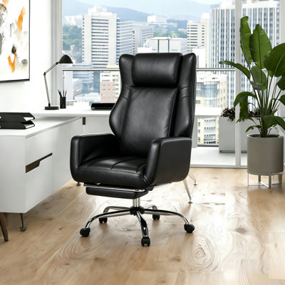 Ergonomic Cross Legged Office Chair With Footrest,leather Big And Tall Executive Chair With Wheels,reversible Armrest And Lumbar Pillow,135° Reclining Computer Wide Desk Chair For Home,office (No Massage)