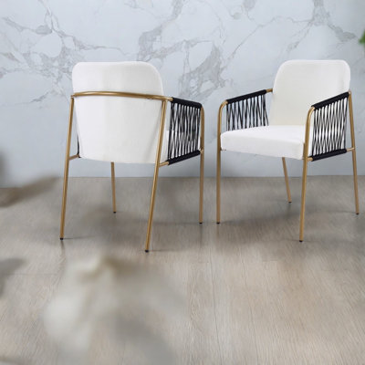 Modern Dining Chairs Set Of 2, Fabric Metal Frame, Glam Kitchen Dining