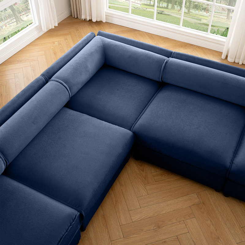 Cash 6-Seater Chenille Sectional Sofa with Ottoman, Chenille bleu