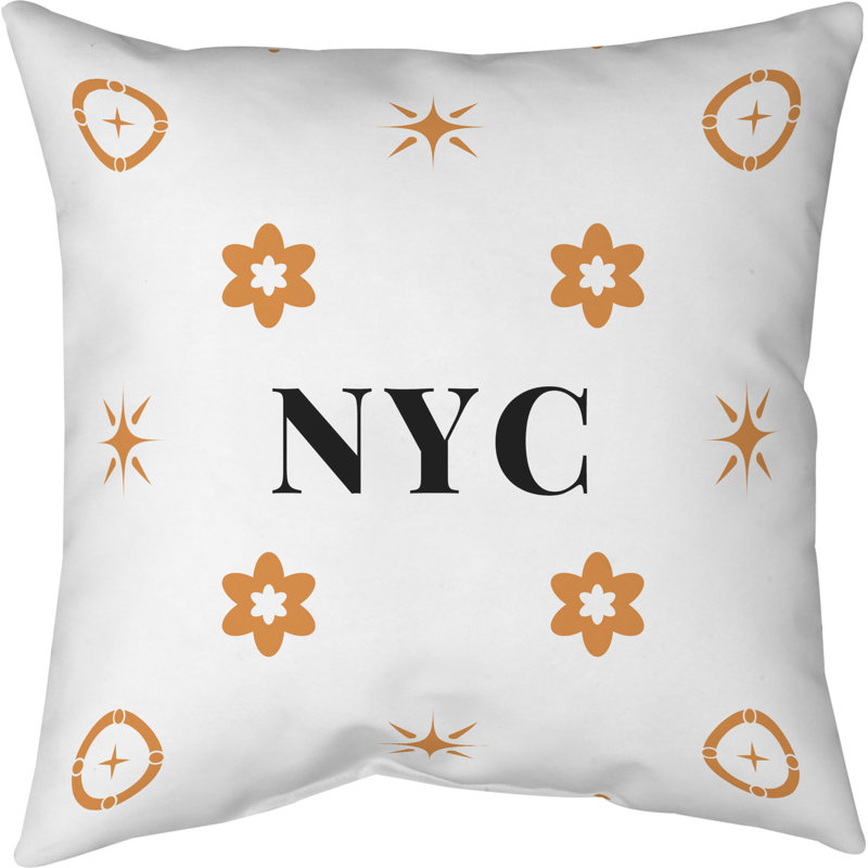 Coussin en coton New York Basketball, 20 pouces x 20 pouces, New York, orange, blanc