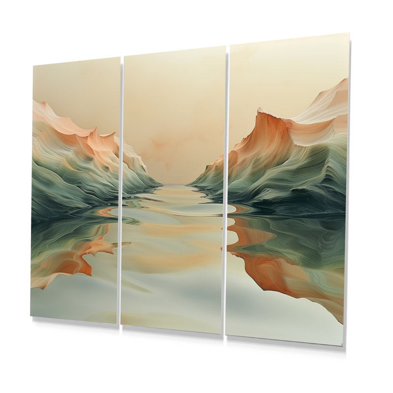 «Green Beige Magical Sunset Dunes II - Desert», ensemble d'art mural, Métal métal, H 40 po x l 60 po