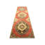 Tapis de couloir unique en laine noué à la main de style années 1960 de 3 pi 7 po x 13 pi en rouge / brun / beige
