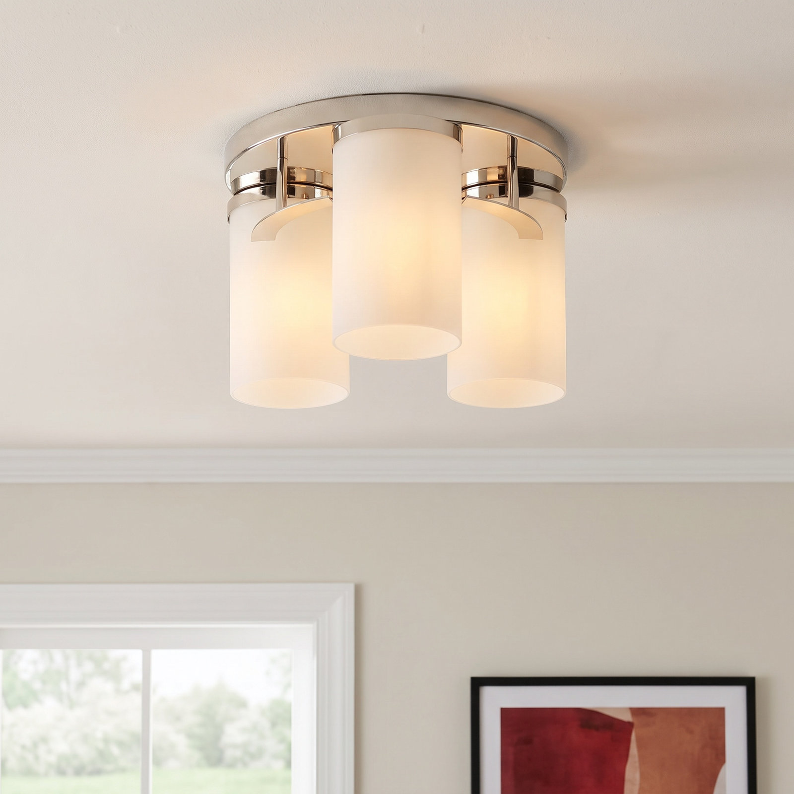 Rudaigh 3 Light Glass Flush Mount, Brushed Nickel