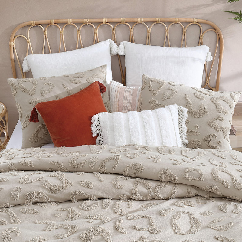 King Beige Cotton Chenille Leopard Print Comforter Set