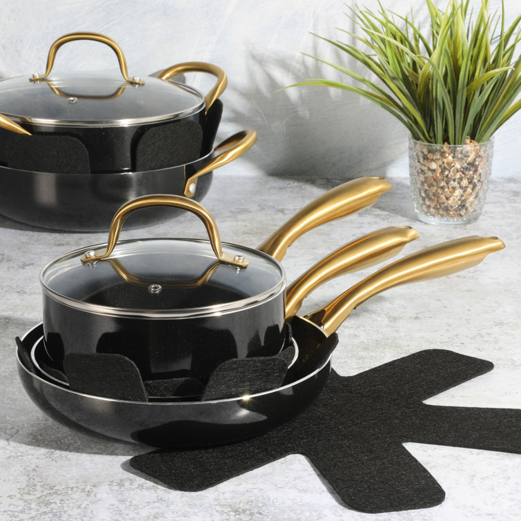 White and Gold Pots and Pans 15 PC Set - Premium Heavy Gauge Nonstick, Non Toxic, PFOA Free, Oven and Dishwasher Safe, Induction Compatible Cookware