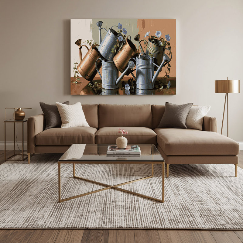 «Farm Watering Cans», art mural sur toile gris, H 12 po x l 18 po
