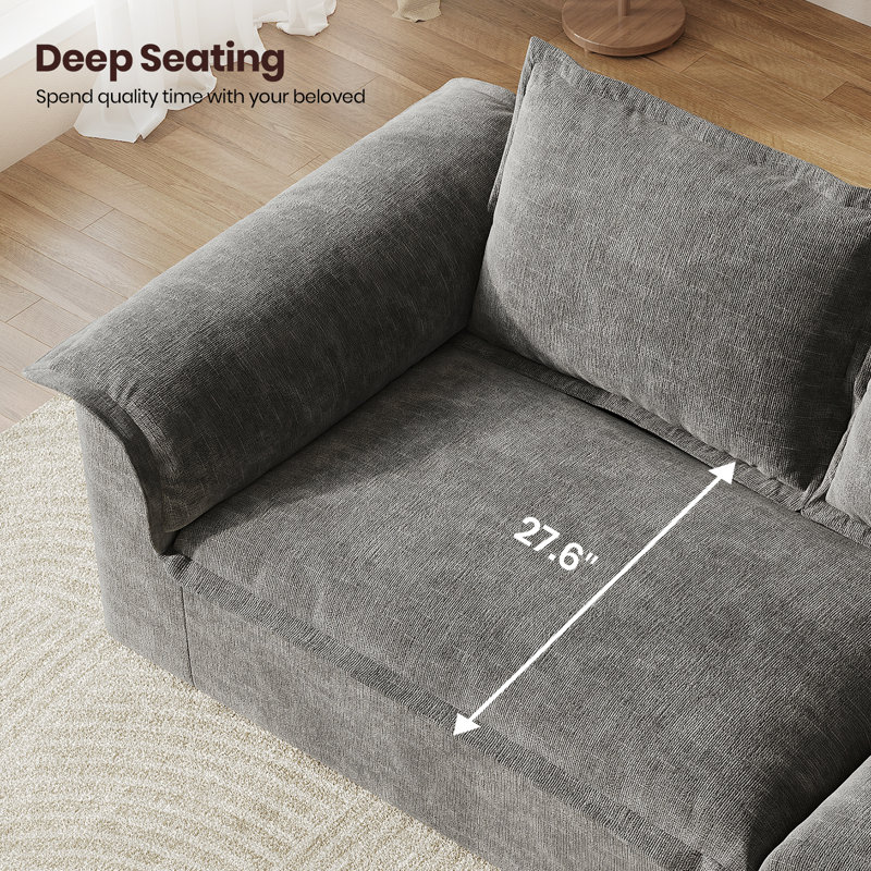 110" Oversized Sofa with Extra Deep Seat, Corduroy Upholstered Floor Couch for Apartment, Living Room, Office, No Assembly Required, Dark Gray