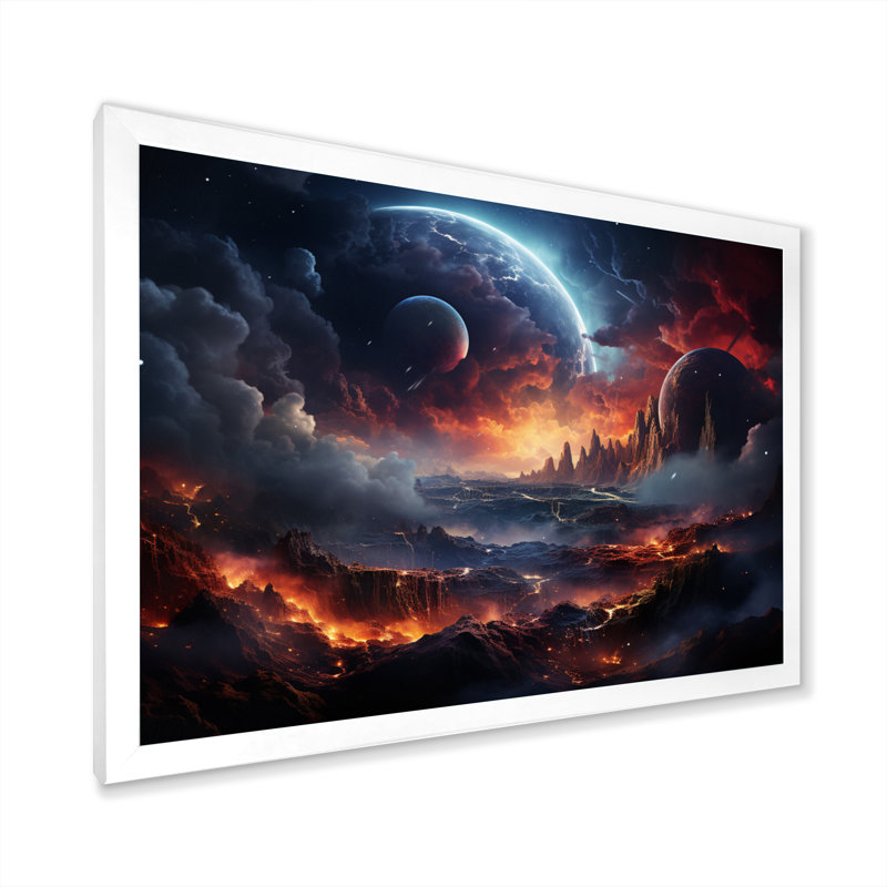 Orange, noir, astronomique, espace, rêves II, H 34 po x l 44 po x P 1,5 po, Cadre photo blanc