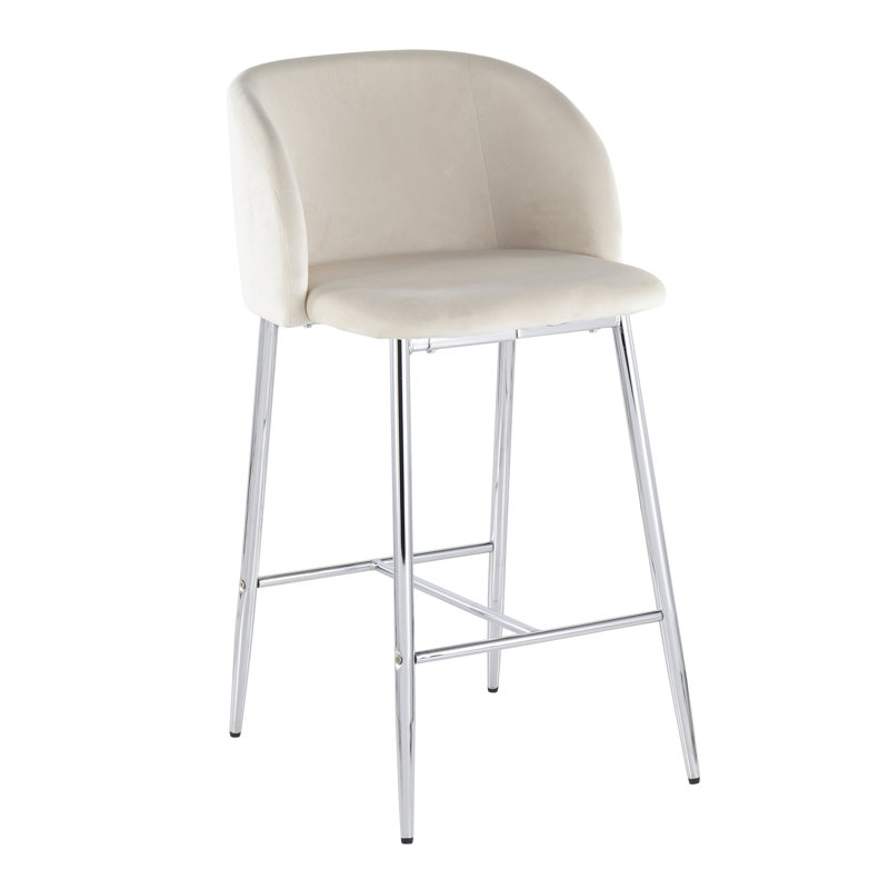 Fran Chrome and Cream Velvet Contemporary Counter Stool, Set of 2