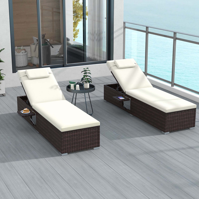 Ebern Designs 2 Pcs Patio Chaise Lounge With 6-level Backrest, Comfy Seat Cushion & Headrest