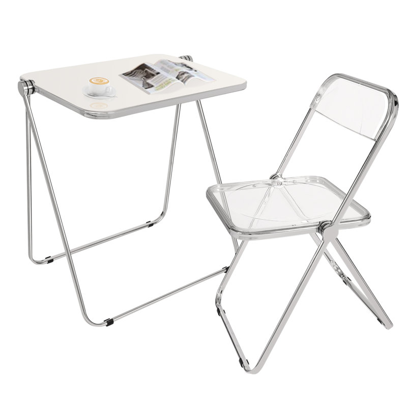 Folding Table Folding Chair Set, Foldable Table Foldable Clear Chair, White