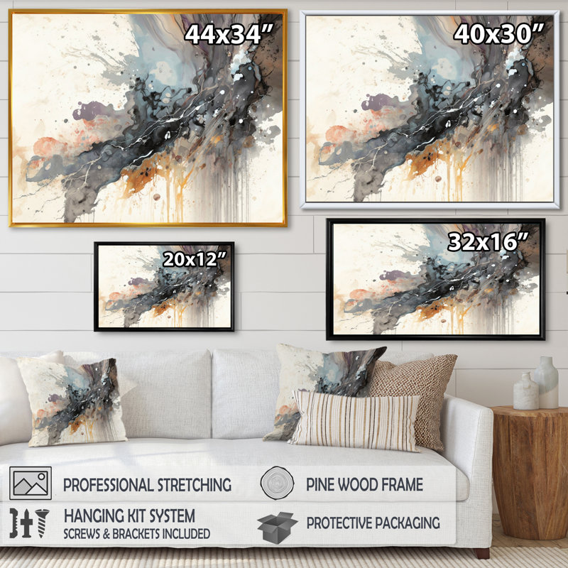 «Jazz Rhythms In Shades Of Grey II», reproduction sur toile, H 24 po x l 32 po x P 1 po, Toile avec cadre flottant or