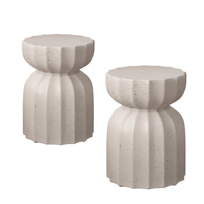 Table basse 13 po 2 pièces en ciment blanc imperméable 13 po, pour patio, jardin, salon de jardin, sans assemblage,, Blanc