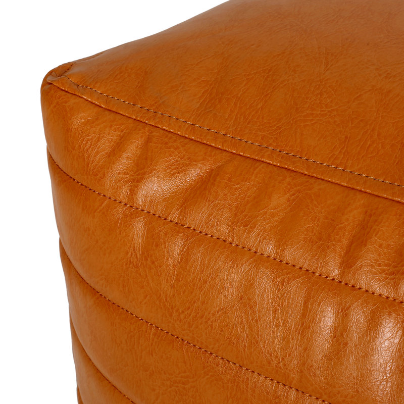 Faux Leather Suqare Pouf, Orange