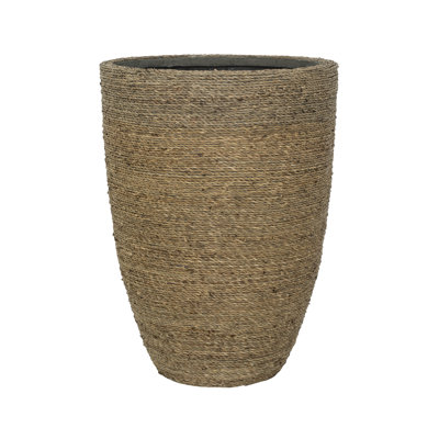Cement Planter Wrapped with Straw Grass