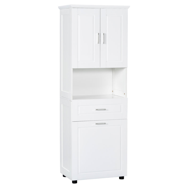 Armoire de salle de bain avec panier à linge - blanc, espace de rangement spacieux et blanc