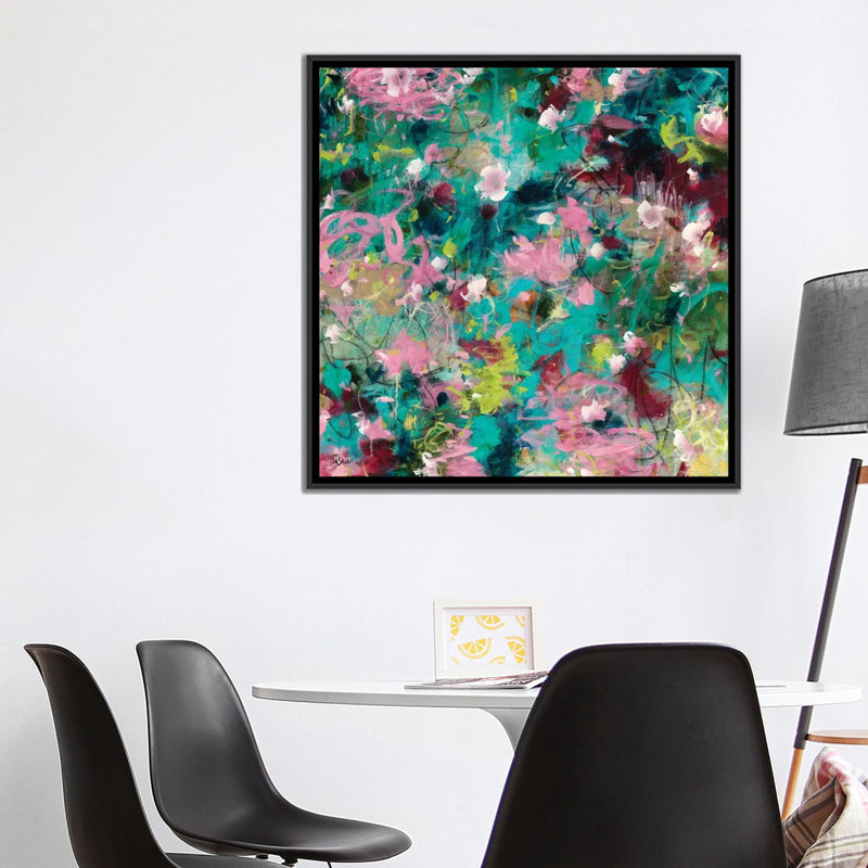 « joyeux beginnings », reproduction sur toile, H 37 po x l 37 po x P 1,5 po, Toile avec cadre noir, Pas de tapis