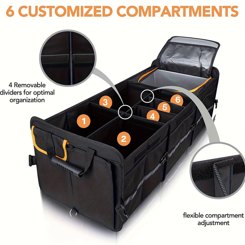 Collapsible Trunk Organizer Box with Cooler Bag