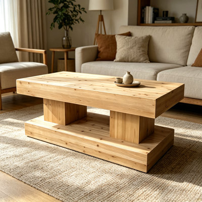 47.24"Natural Solid Wood Coffee Table elevate your living room with crafted from premium natural wood with visible grain and knots for a warm, organic feel.
