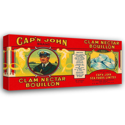 Lark Manor™ Retrolabel Gallery Wrapped Canvas Art Titled: Capn John Brand Clam Nectar Bouillon
