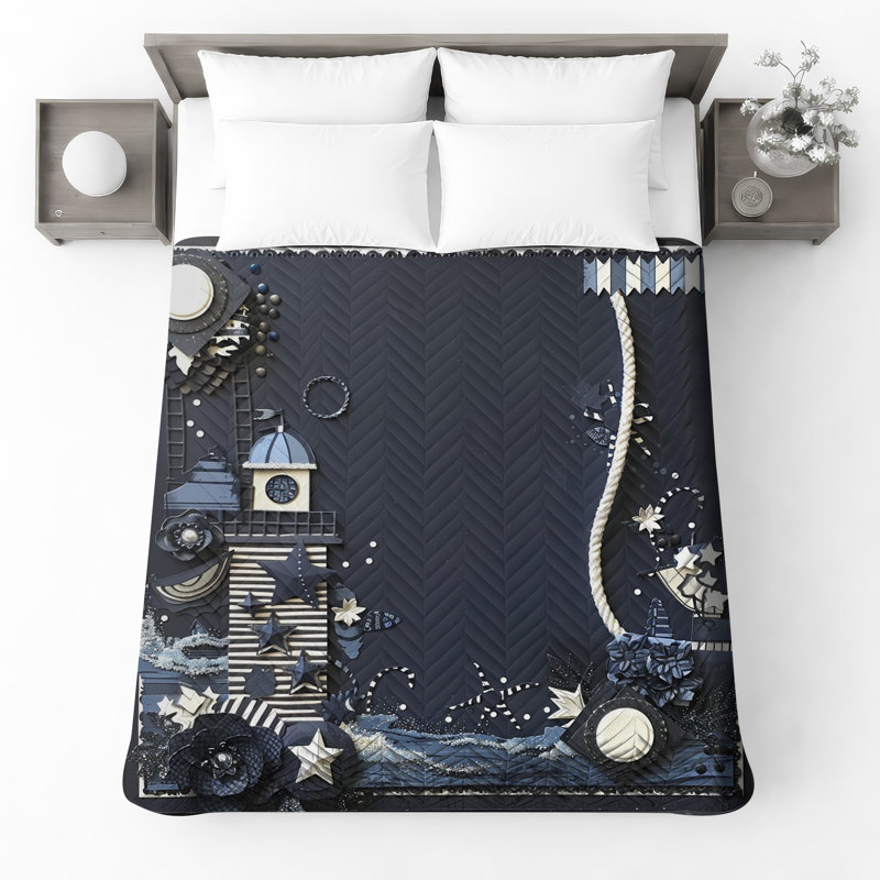 Nautical Lighthouse Collage Quilted Bedspread All Sizes, King