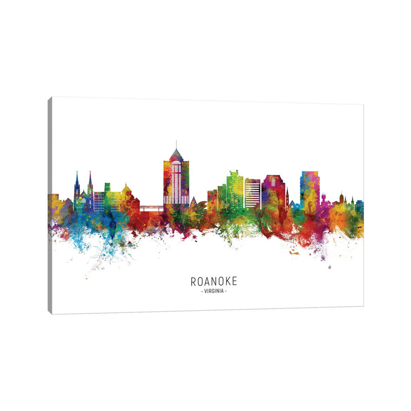 Roanoke Virginia Skyline City Name by Michael Tompsett - Wrapped Canvas Painting, 20.32 cm H x 30.48 cm W