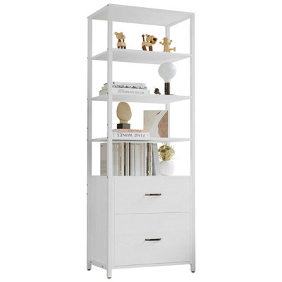 71.6 Inch High Bookshelf 5 Shelves Industrial Bookcase with File Cabinet Drawers
