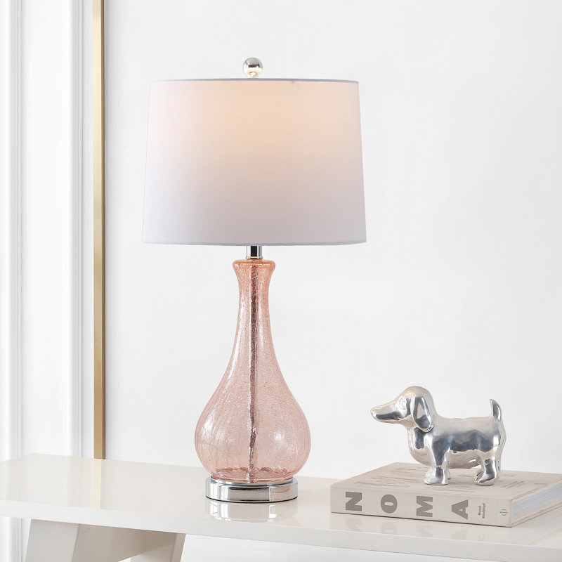 Lodewyk Glass Table Lamp, Light Blush Crackle