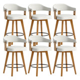 Swivel Linen Upholstered Bar Stools 26" Counter Height