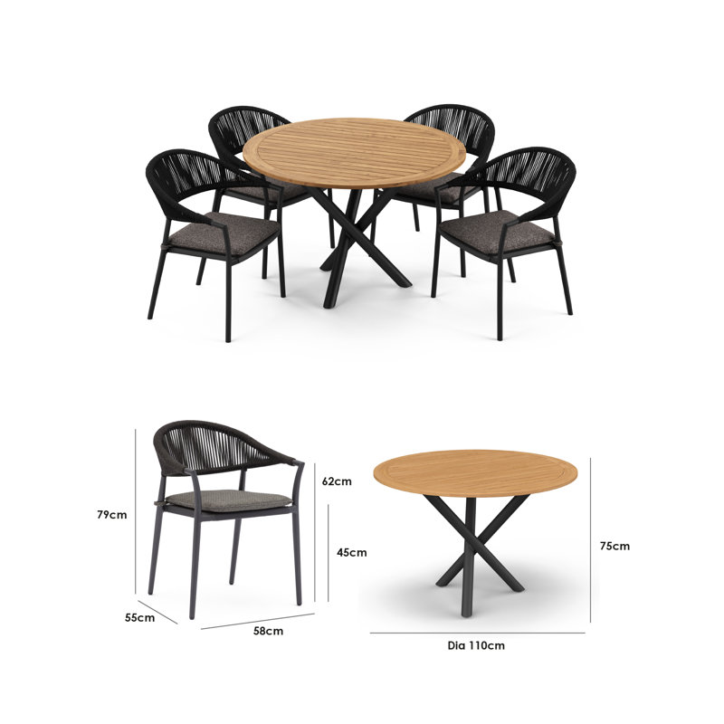 Claudia 4 Seater Dining Set, Charcoal