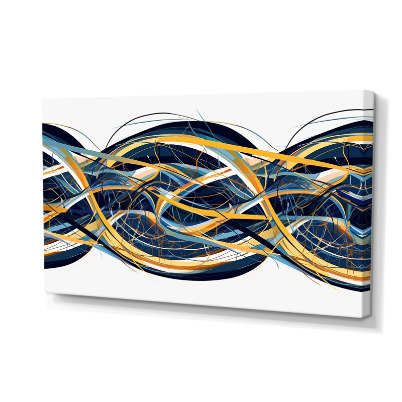 Helix Expression, art abstrait jaune et bleu - Vagues modernes, salon