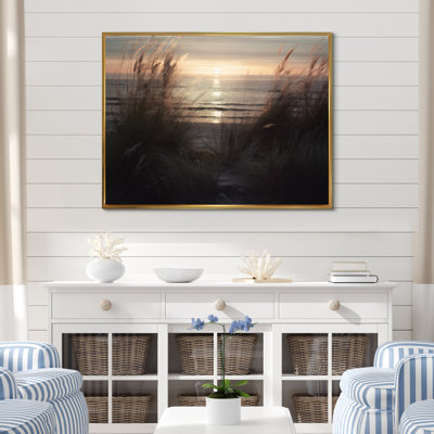 «Ocean Summer Bliss Sunset Beach Grass Waving On», reproduction sur toile