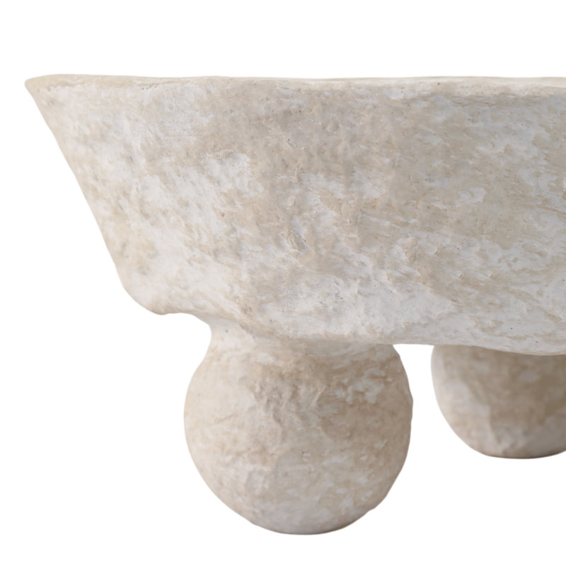 Bol décoratif décoratif en papier mâché pour décoration intérieure - bol moderne parfait pour le comptoir de la cuisine, la table basse ou le style de l'entrée - blanc