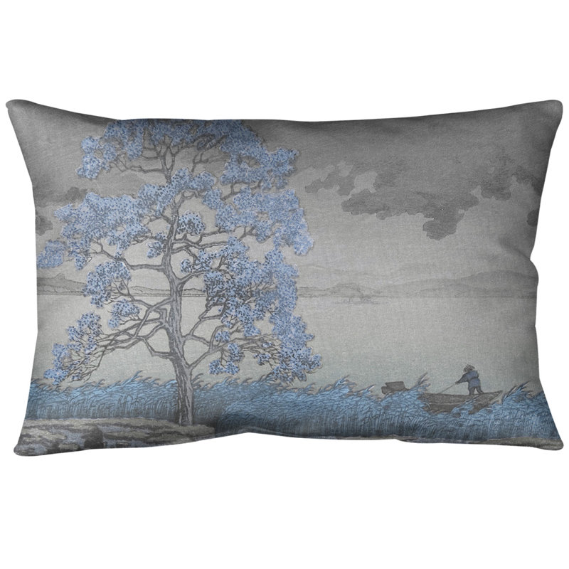 Housse de coussin lombaire à la pluie sur le shore, Bleu, Polyester sergé