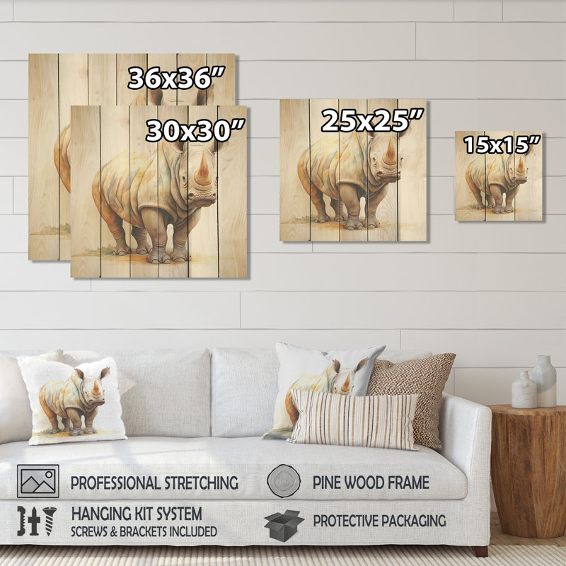 Rhinocéros majestueux en Afrique II - Rhinocéros sur bois, H 36 po x l 36 po